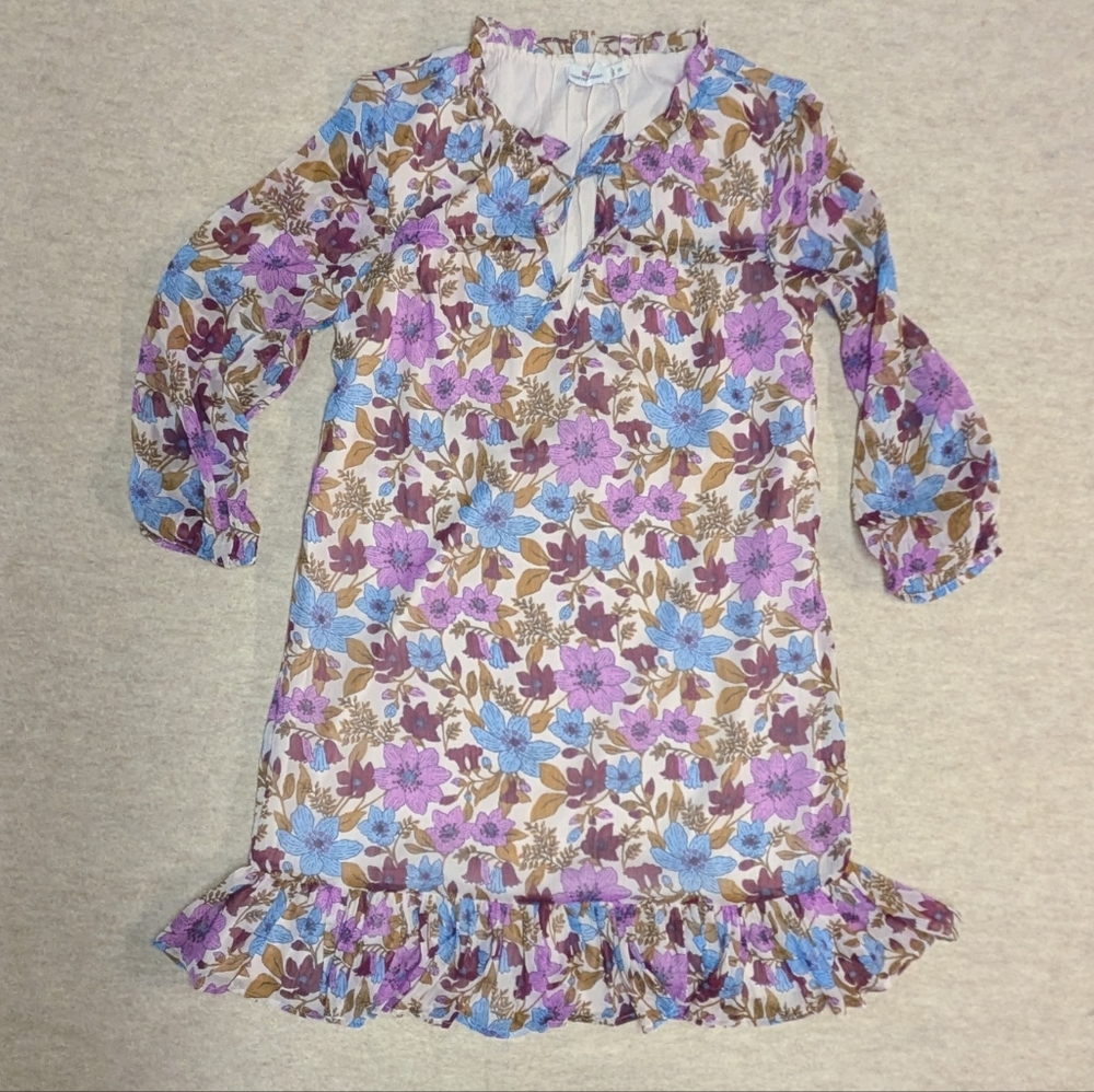 Vineyard Vines Purple and Blue Floral Mini Dress Lightweight Vacation Flowy XS